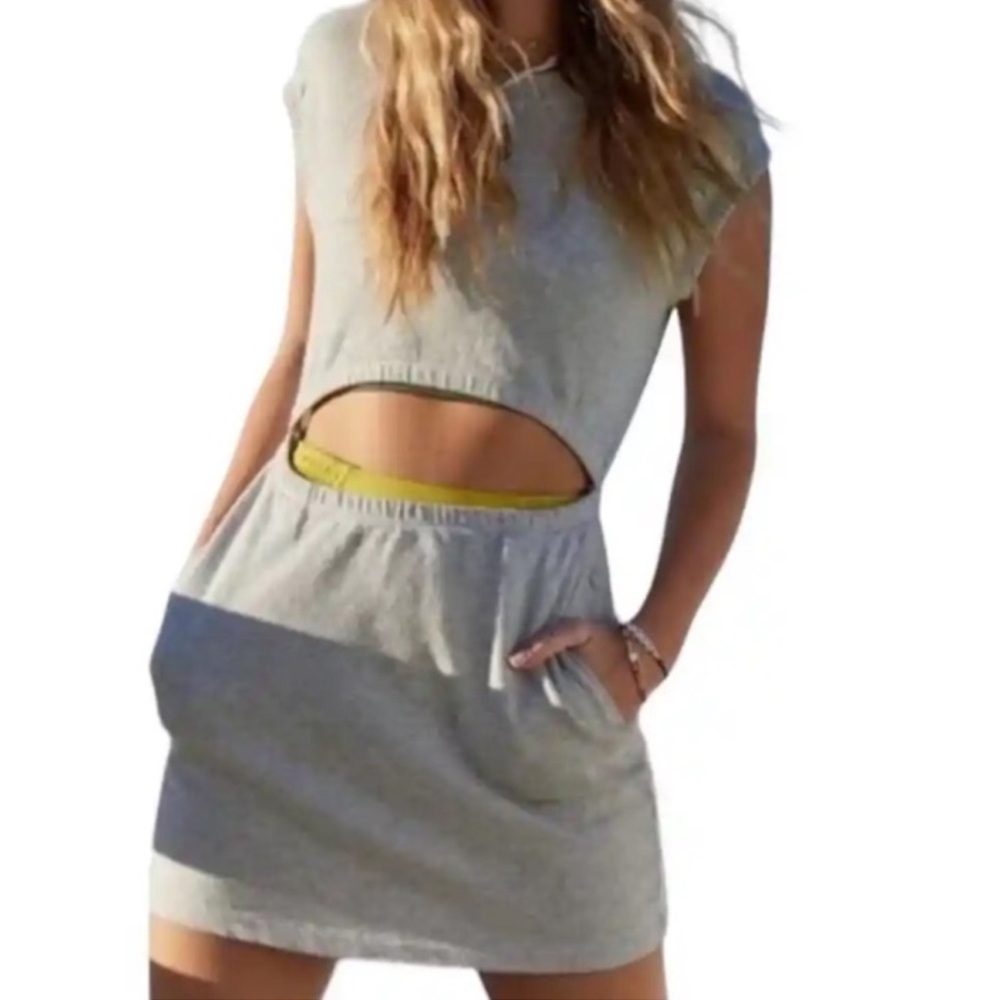 Aerie Offline Weekend Fleece Cutout Dress Gray Medium
